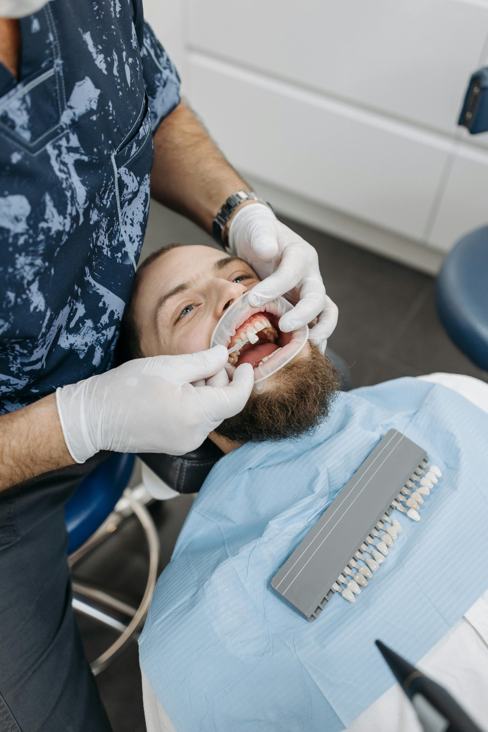 Dentist matching tooth color